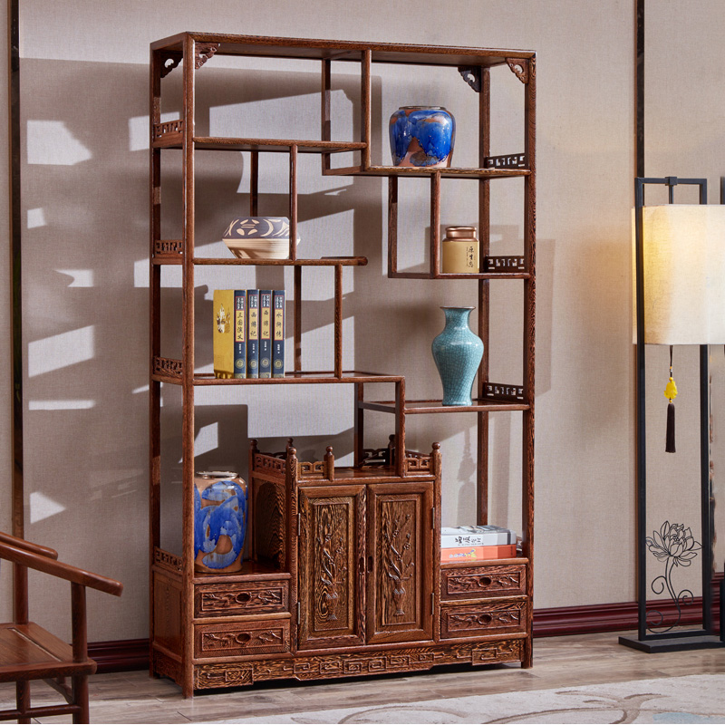 鸡翅木小海棠博古架书房收纳架客厅隔断实木置物架红木家具
