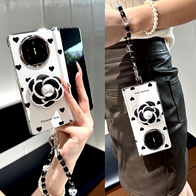 适用华为matex6手机壳折叠屏中轴新款x5典藏版x3高级感皮纹爱心女