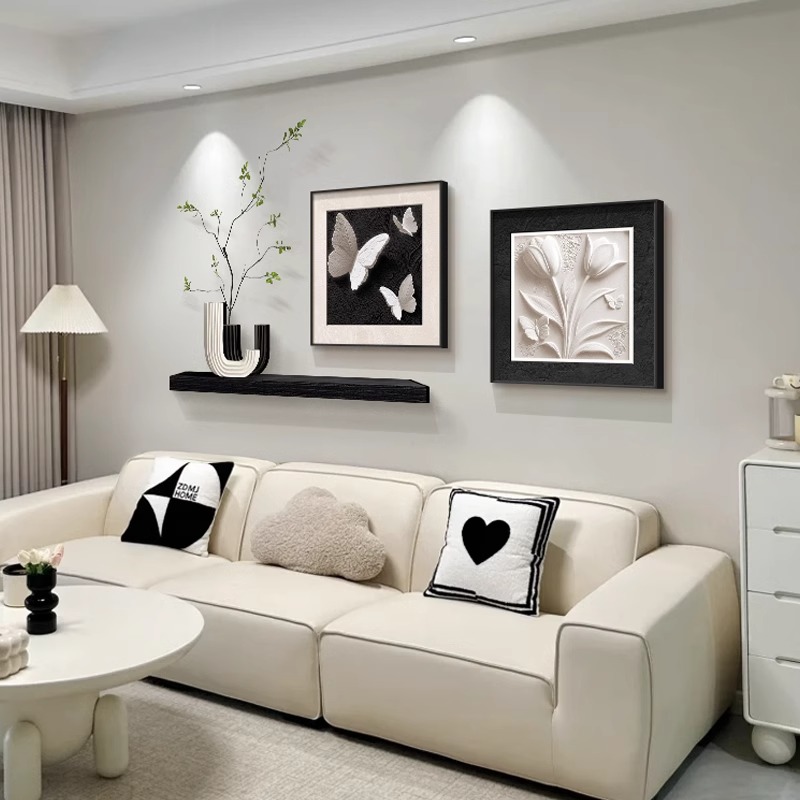 意式极简客厅装饰画黑白抽象电视机沙发背景墙挂画高级感餐厅壁画
