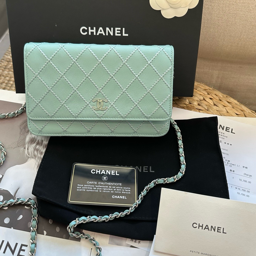 99新 Chanel/香奈儿 99新-蓝色外缝线woc链条包