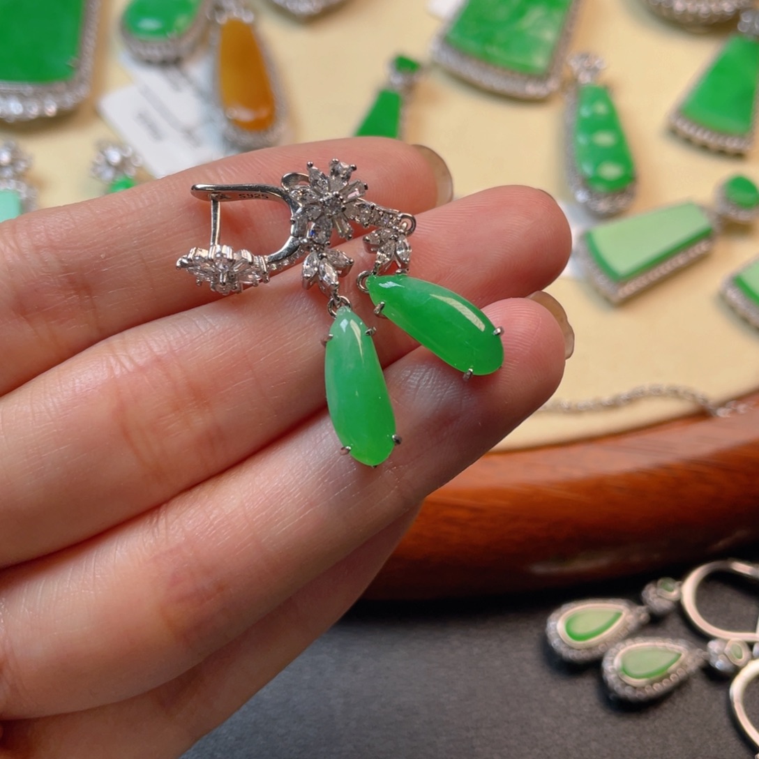 翡翠吊坠(不含链)银S925镶嵌耳坠