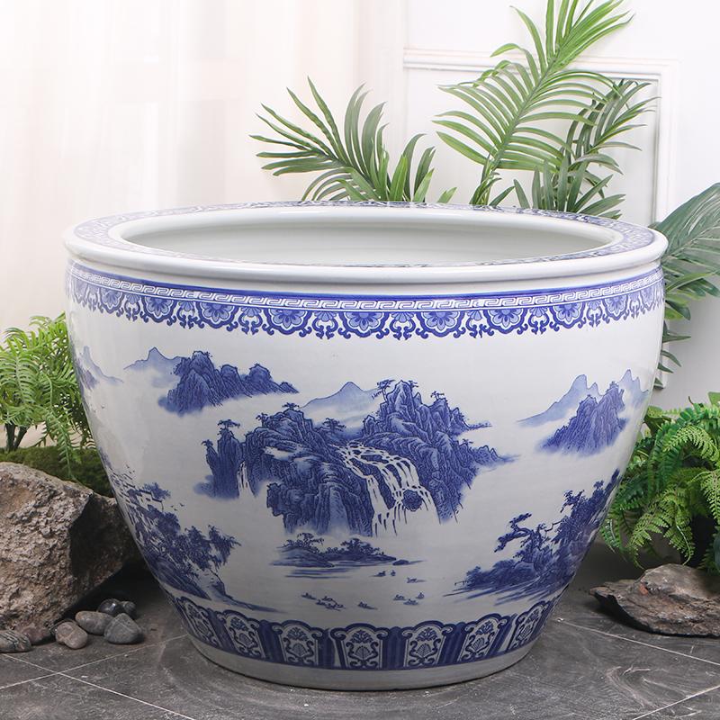 景德镇陶瓷大缸庭院室外青花养鱼种树睡莲荷花缸招财重工青花缸
