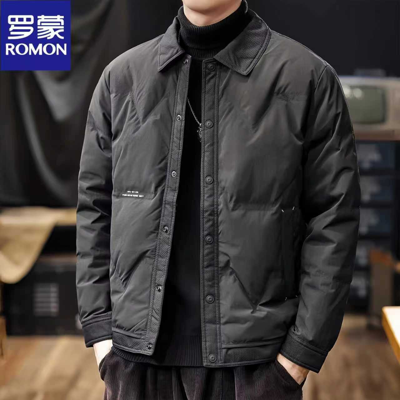 Romon/罗蒙冬季新款轻薄羽绒服男士潮流休闲简约保暖抗寒百搭外套