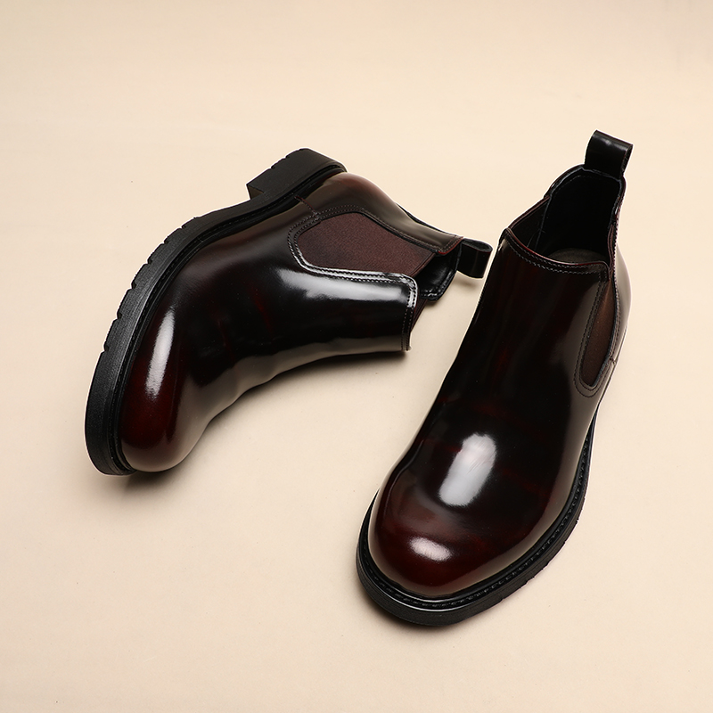英伦时尚百搭商务休闲复古秋冬高帮切尔西靴型男高端亮面轻奢短靴