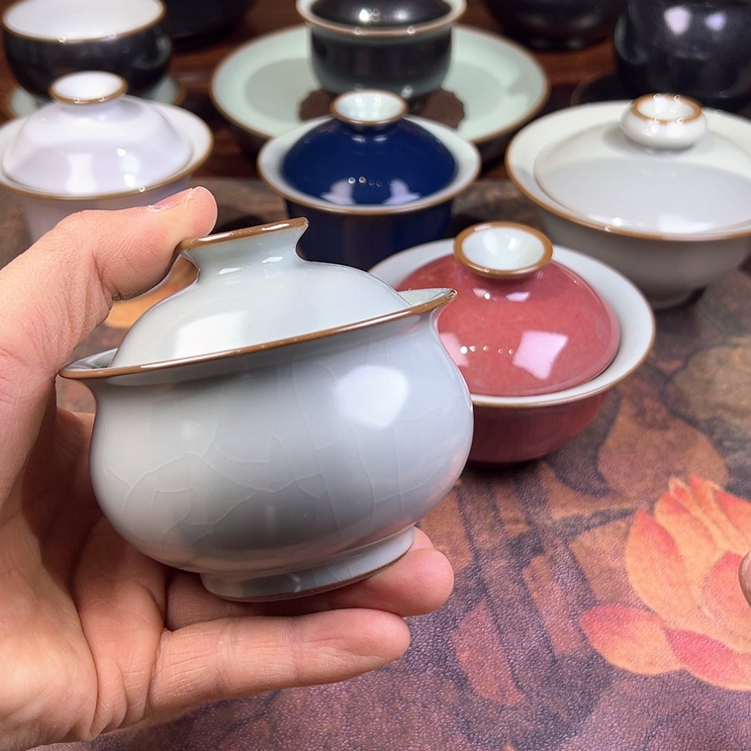 杯杯天青布袋两才盖碗开片