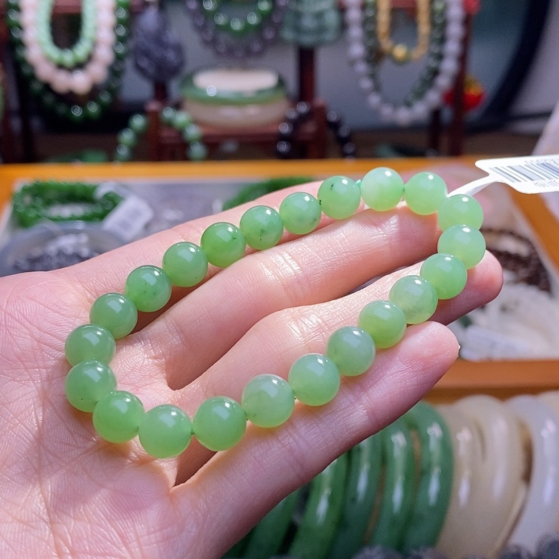 和田玉碧玉乌兰海手串8MM未镶嵌