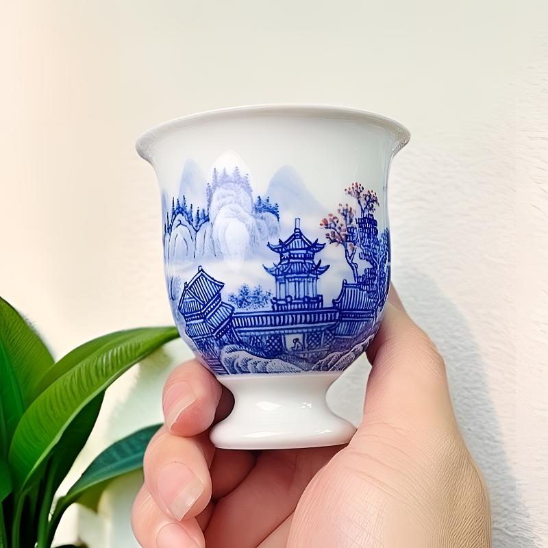 全手绘亭台楼阁山水铃铛杯90容量