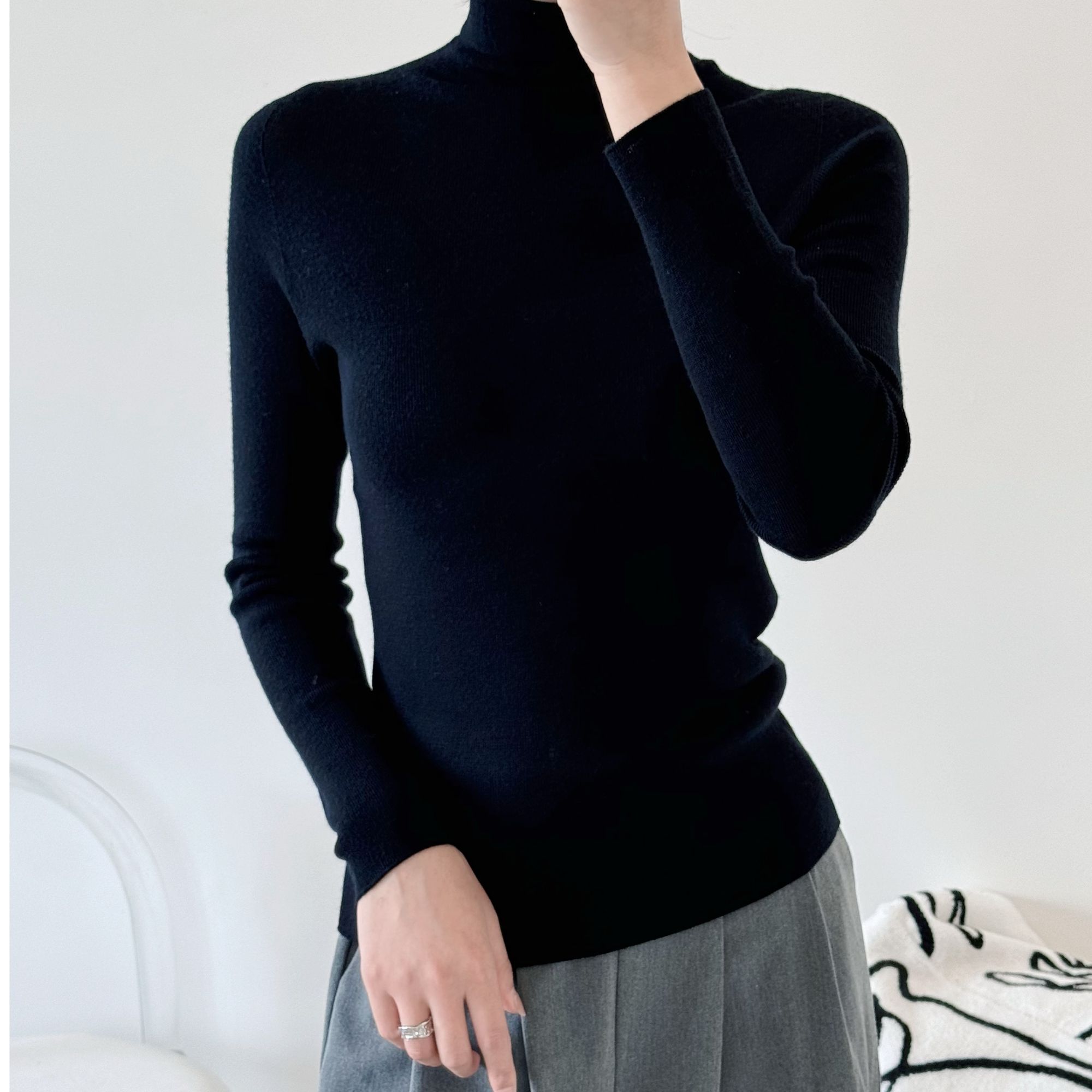 100%美丽诺绵羊毛68支精纺可机洗羊毛衫无缝一体高领秋冬百搭006#