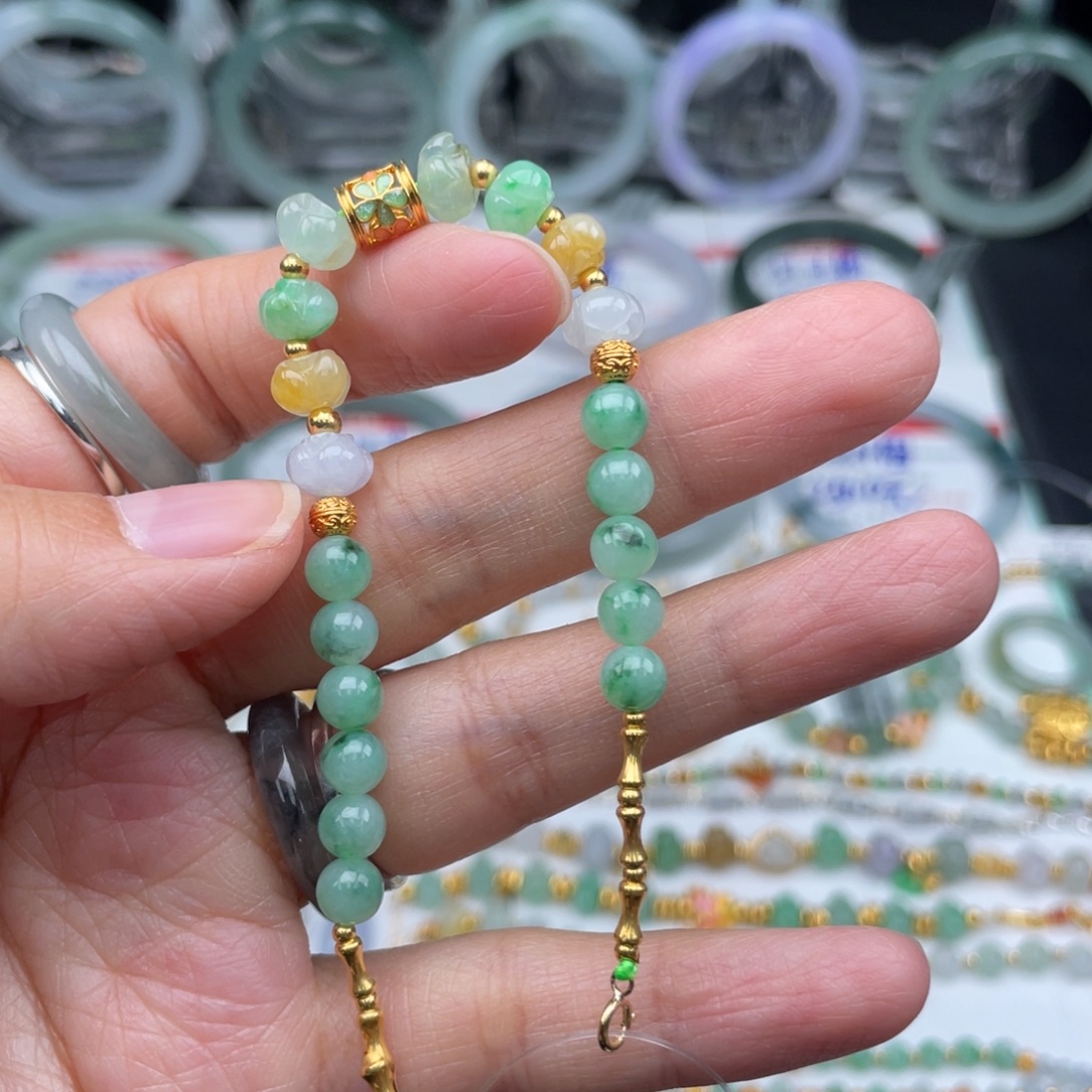 翡翠18K金镶嵌手链