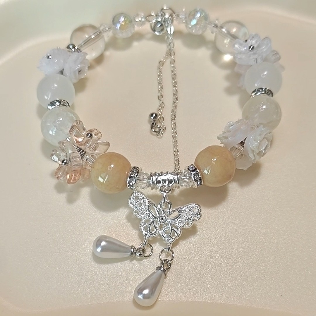 合金手链 【枕月聆蝶】 蝴蝶琉璃串珠 轻奢小众ins风情侣闺蜜配饰