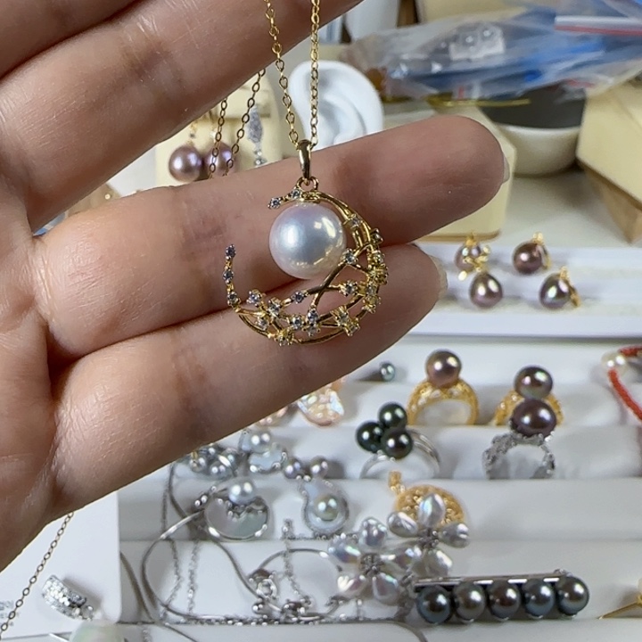 淡水珍珠极光炫彩圆珠有链银S925镶嵌