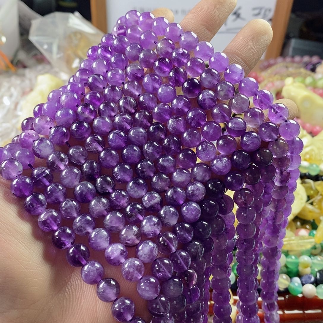 玛瑙/玉髓珠宝半成品未镶嵌一条天然8mm紫水晶圆珠A级