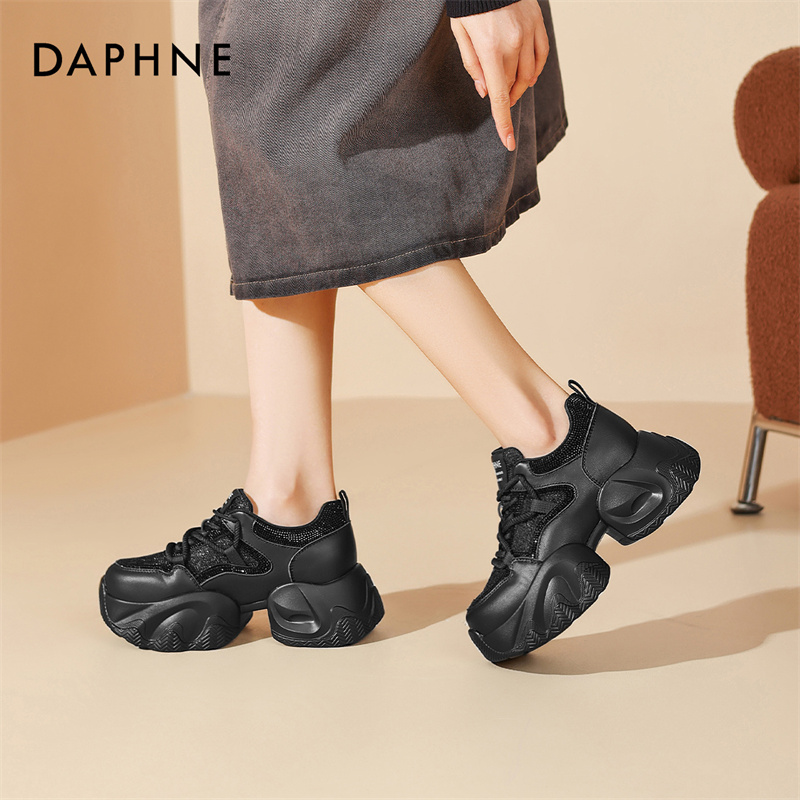 达芙妮2024秋季女士系带百搭拼色透气防滑厚底圆头时尚运动休闲鞋