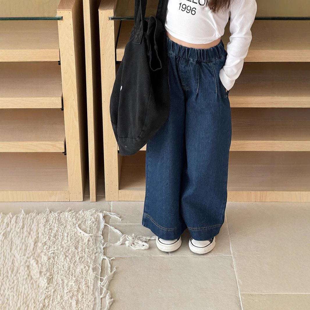 女童春秋季牛仔裤长裤春季秋装女洋气童裤女童中腰宽松童装