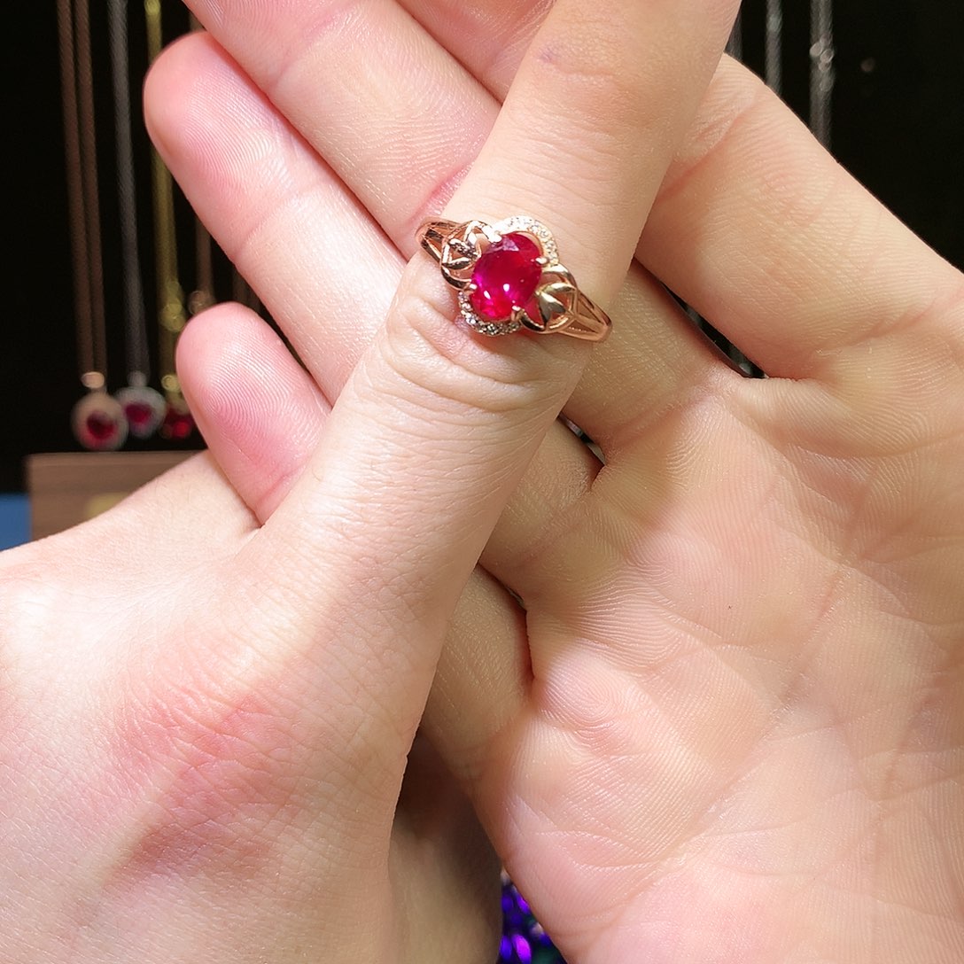红宝石戒指银S925镶嵌