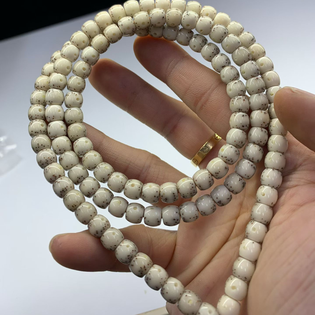 【会珠】7x6鼓珠108月留白饱满细星糯冰润石玉料星月菩提