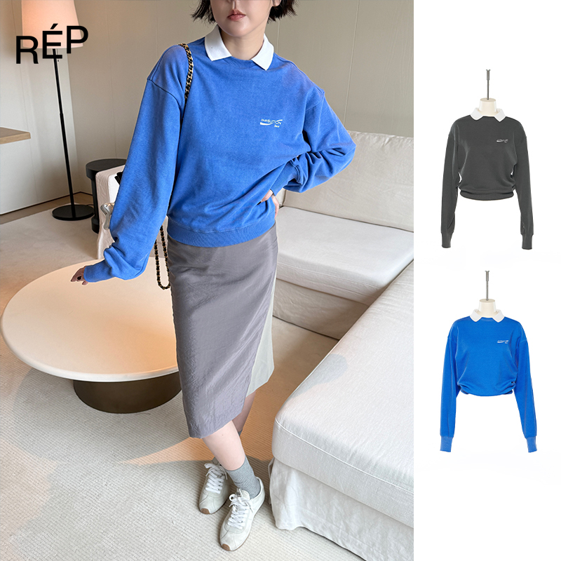 PUSHBUTTON设计师品牌蓝/灰拼白字母logo翻领卫衣25PSzero系列