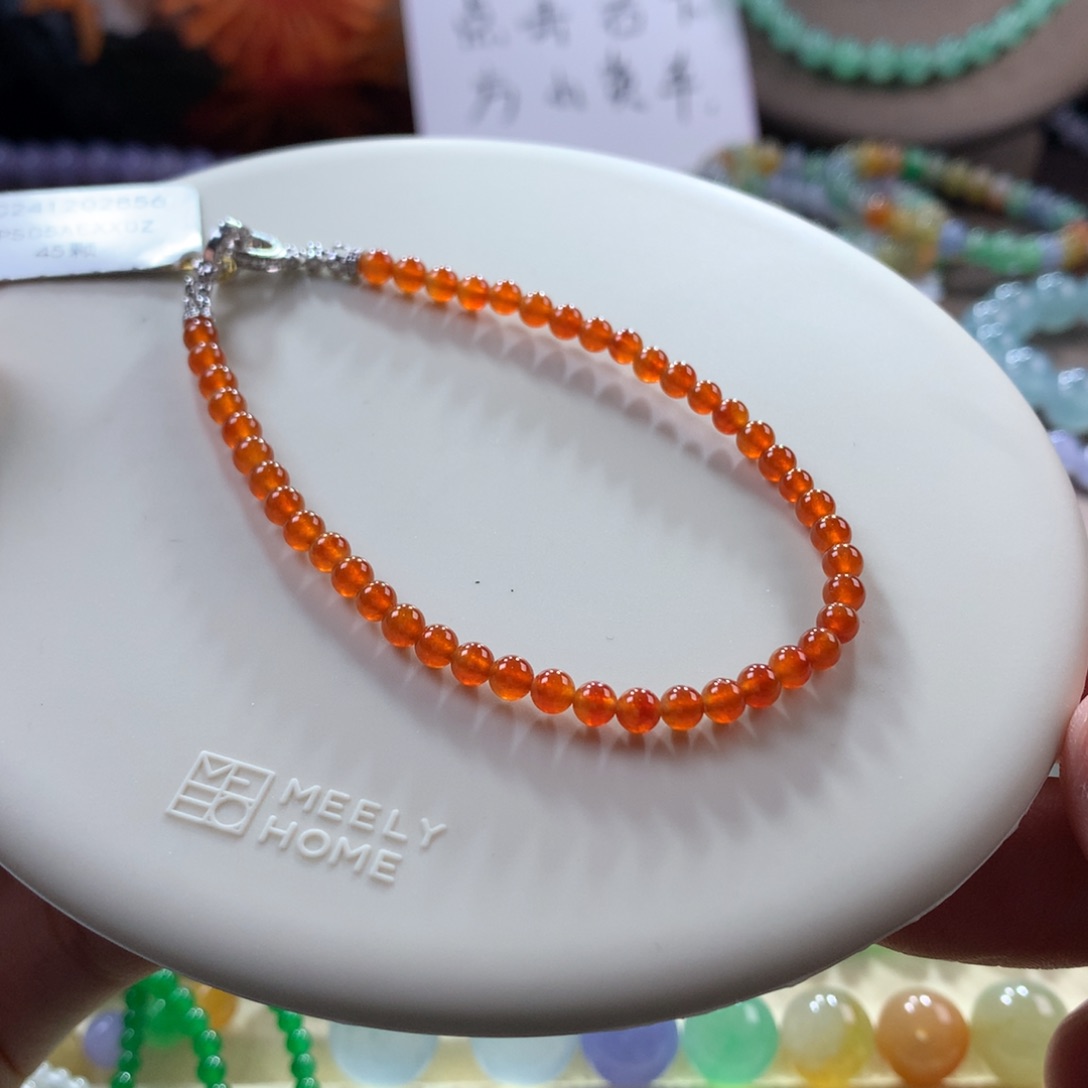 翡翠手链未镶嵌满色天然无烧本命年红小米 巨显白