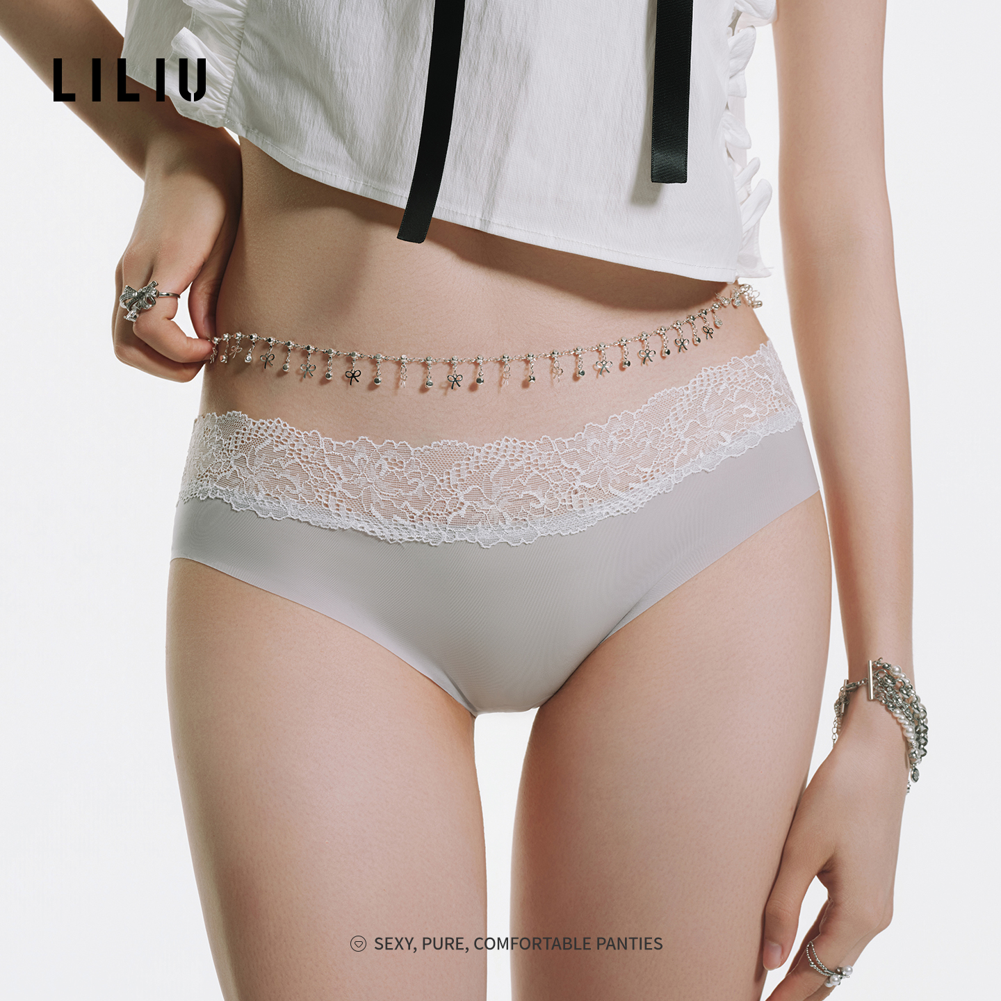 LILIU|MIU系纯欲·蕾丝边女生三角裤中低腰性简约舒适棉裆内裤