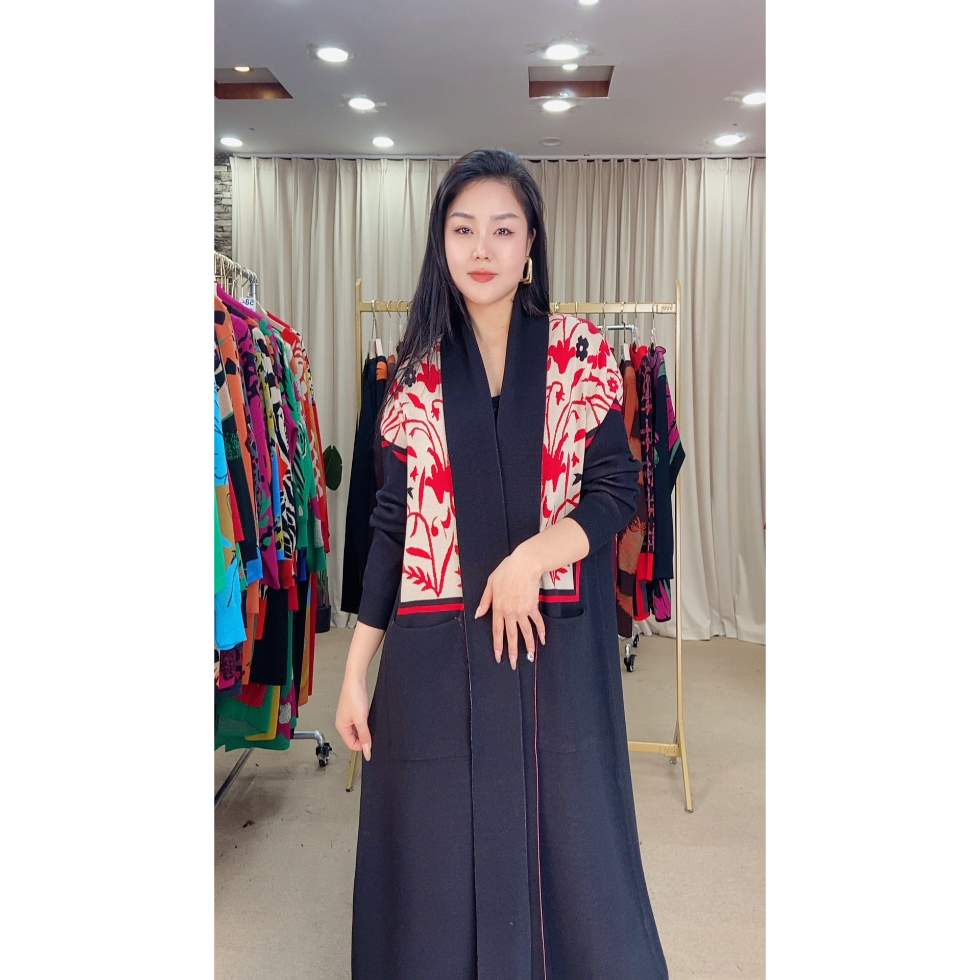 630外套秋冬季时尚针织提花长袖长款百搭显瘦妈妈装