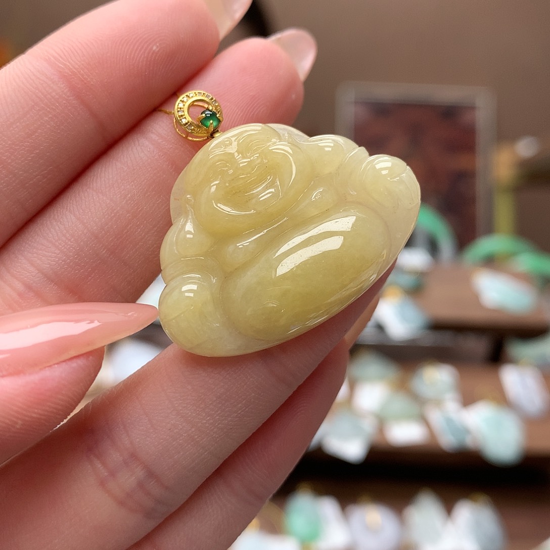 翡翠吊坠(不含链)18K金镶嵌