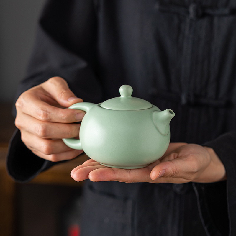 汝窑茶壶陶瓷汝窑茶具小茶壶开片汝瓷功夫茶具红茶泡茶壶单壶