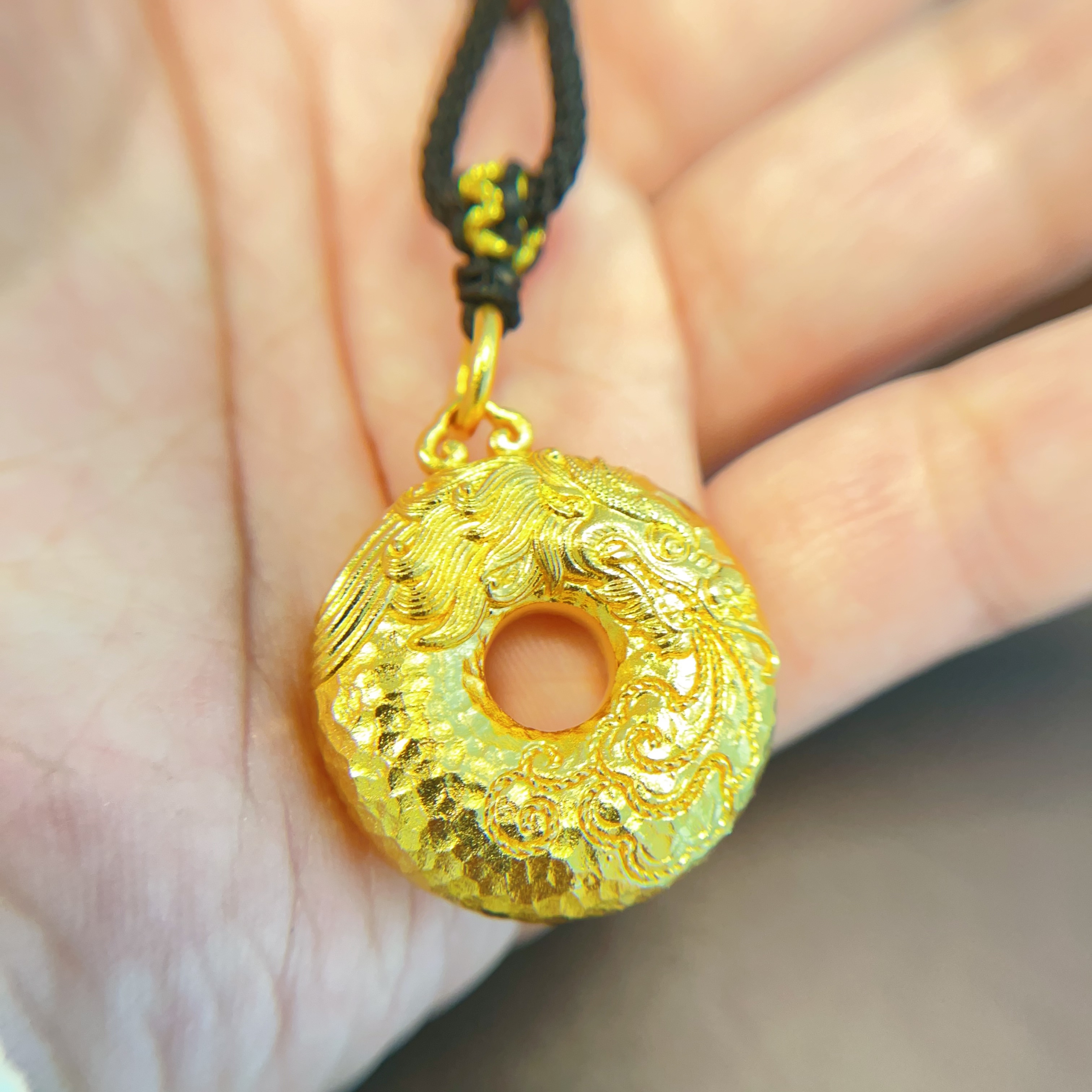 吊坠足银 厚包了金的盘龙平安扣吊坠时尚编织挂坠素款古法