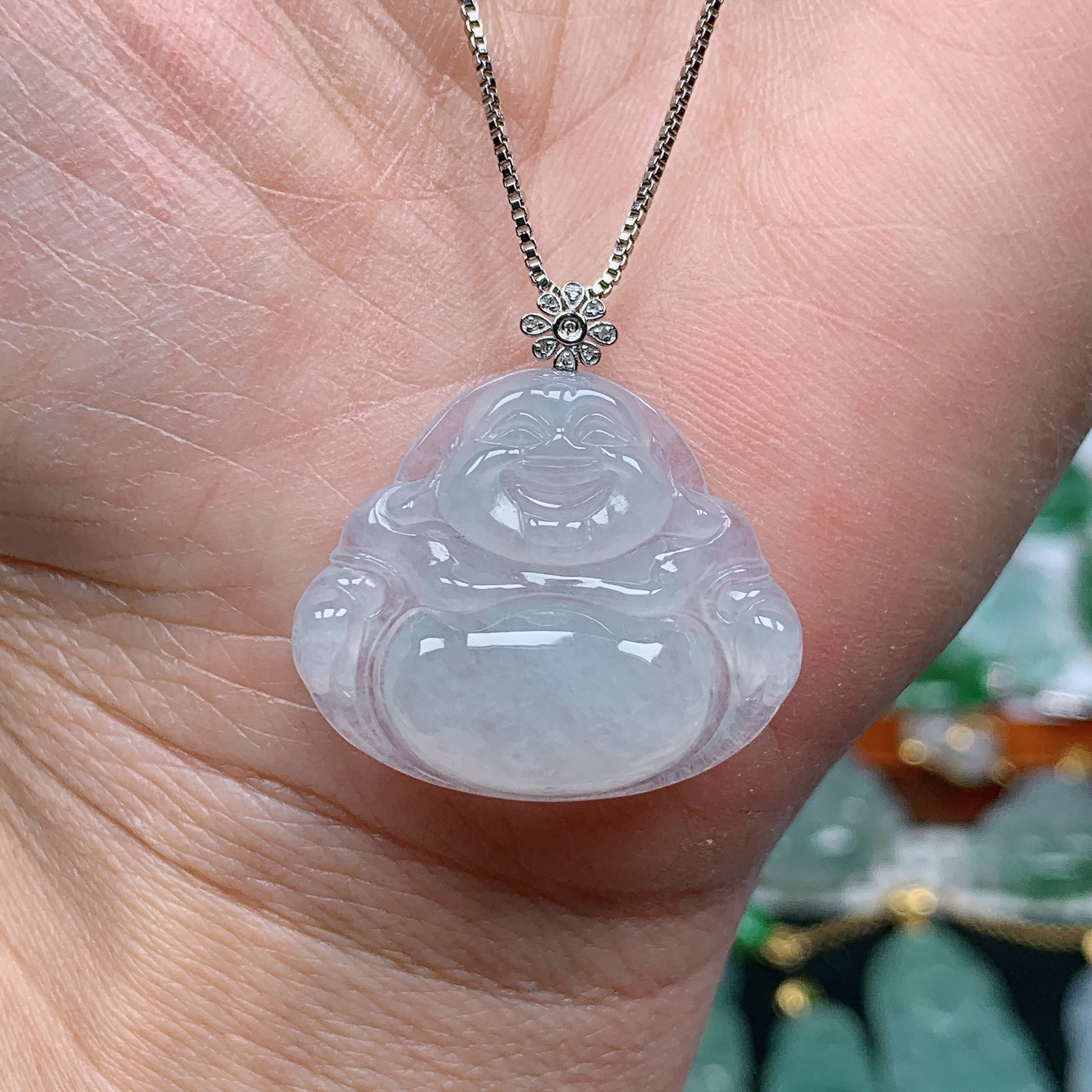 缅甸天然翡翠A货 18k金镶冰润佛公吊坠36尺寸23x27.1x5.7