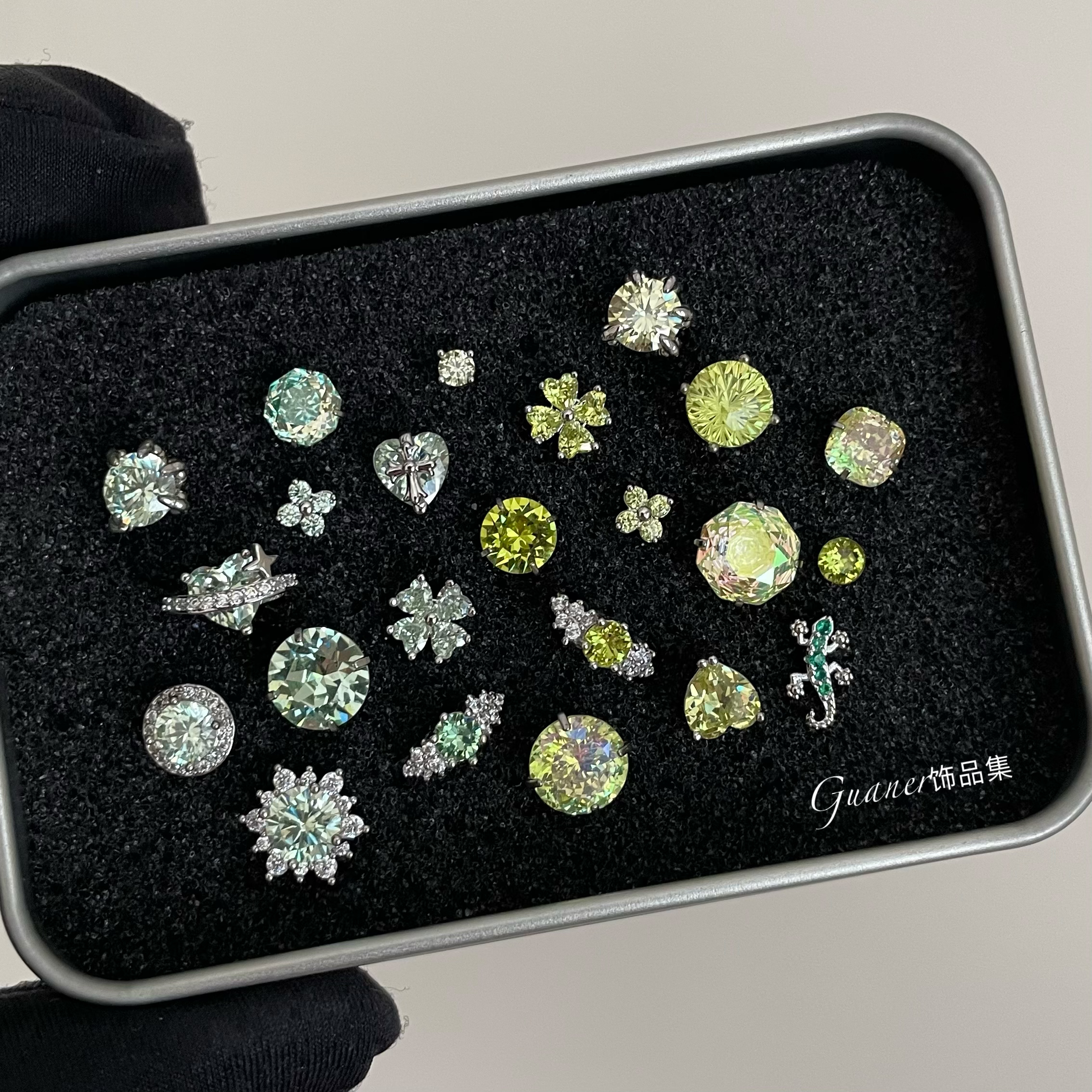 铜合金合成锆石耳饰 绿色合集 清透少女气质百搭耳骨耳垂钉