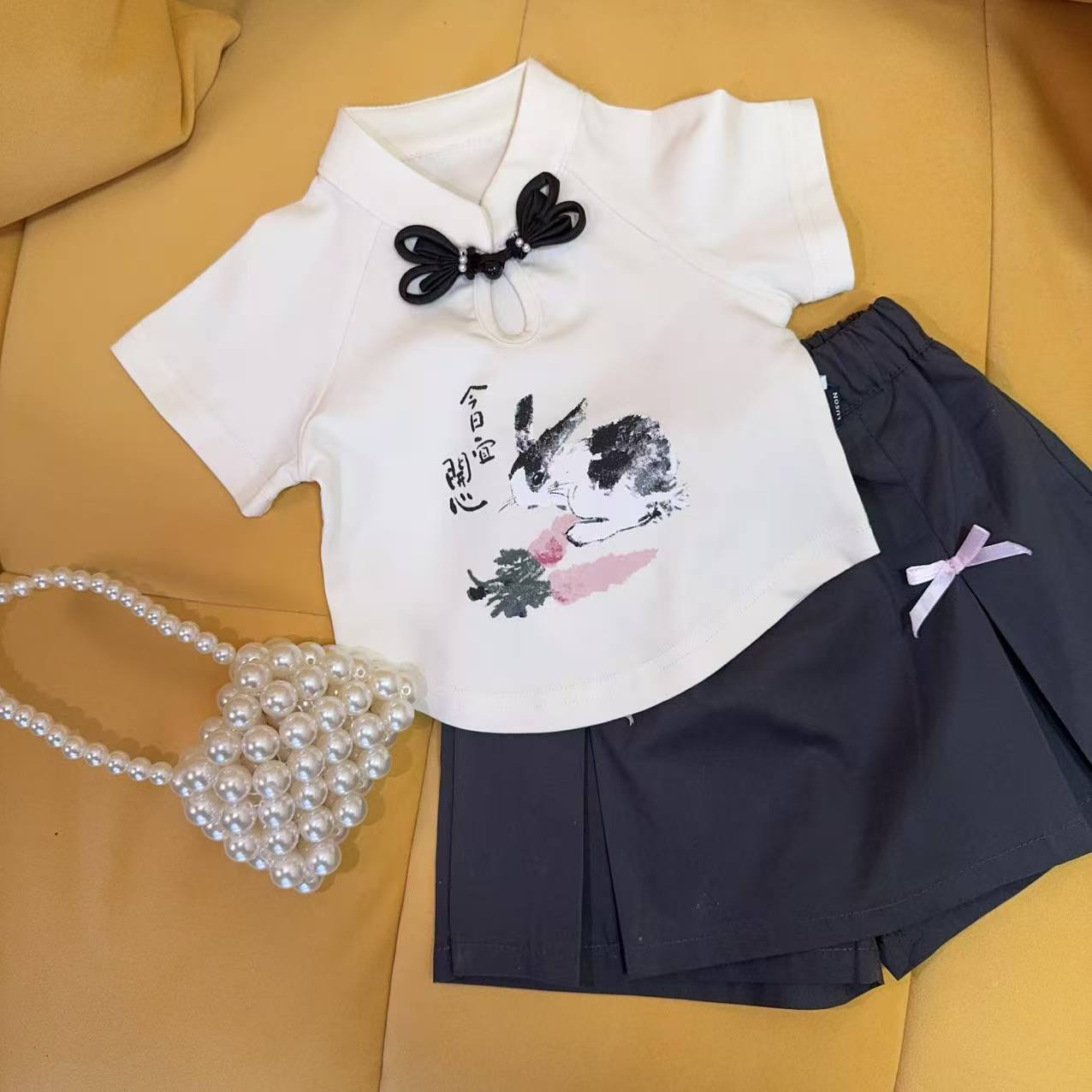 女童女宝宝新中式t恤裙子两件套短袖夏季薄款2025婴儿国风套装潮