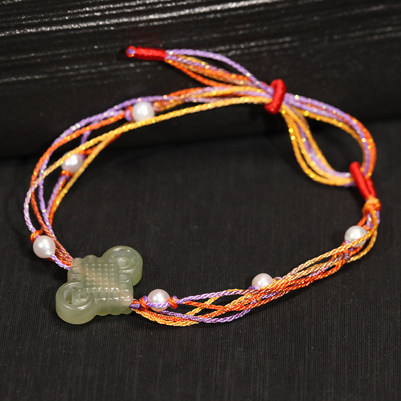 【叶叶珠宝】723 和田玉晴水中国结手绳手链 如意18.6*13.8*5mm