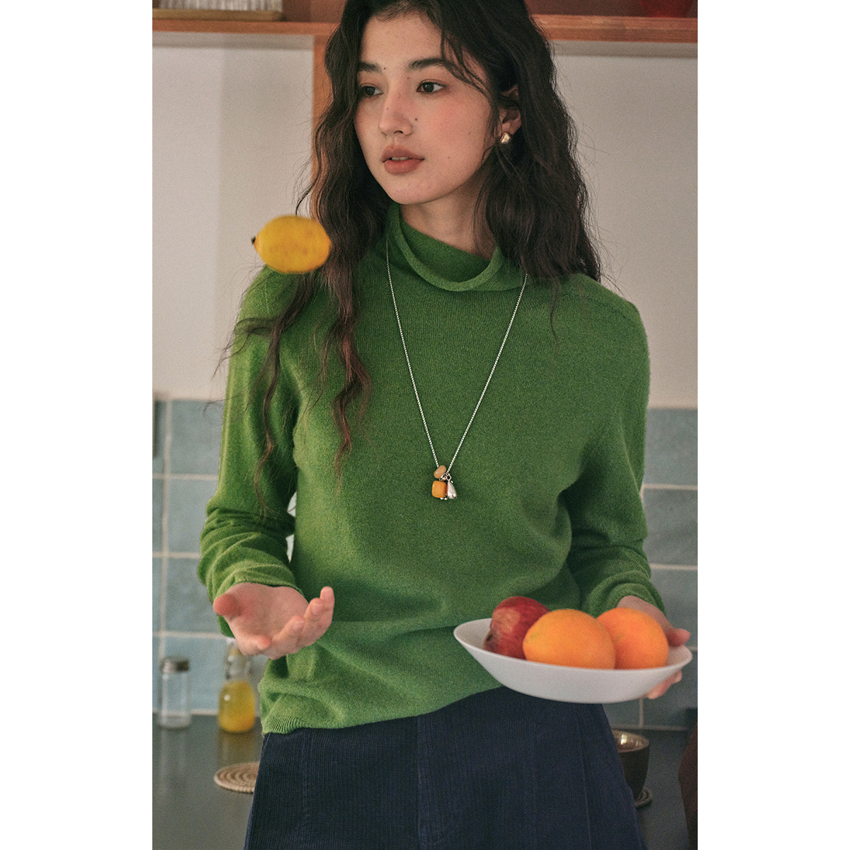 solighter 100%羊毛无缝一体高领打底衫女5I1225M13X2