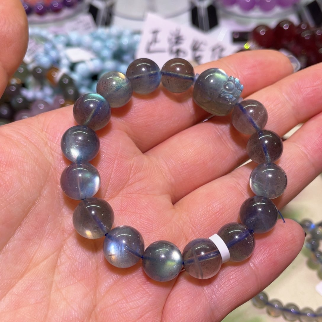 拉长石手链未镶嵌11mm灰月光手围15