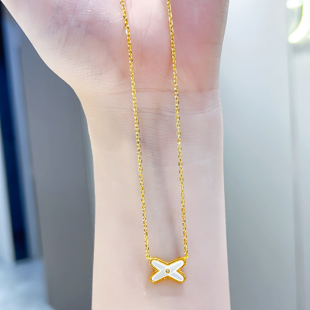 精品5G足金精致百搭简约白色交叉项链00758