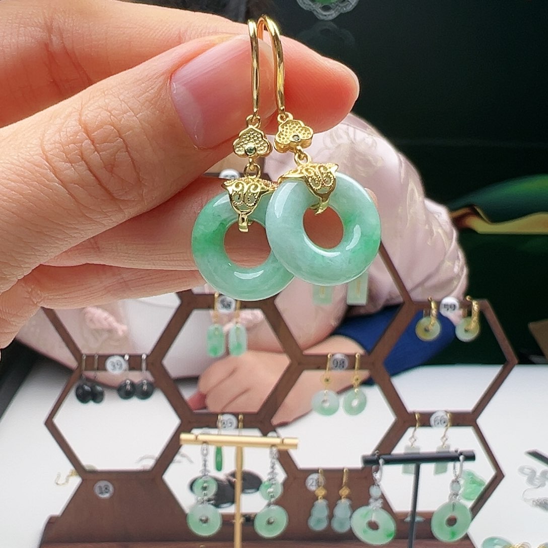 翡翠耳饰银S925镶嵌天然翡翠