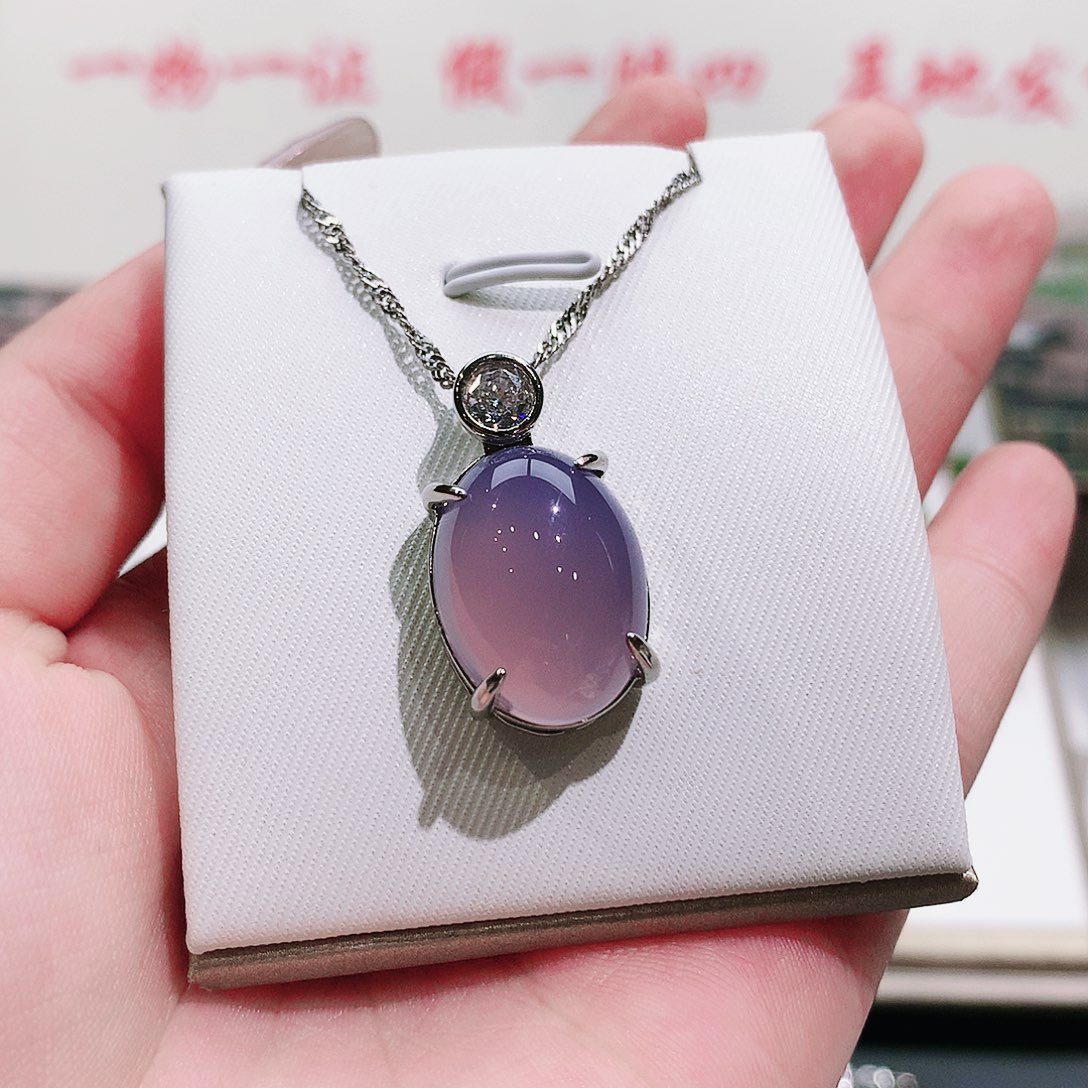玛瑙/玉髓纯天然珠宝玉石冰底紫罗兰鸽子蛋吊坠未镶嵌