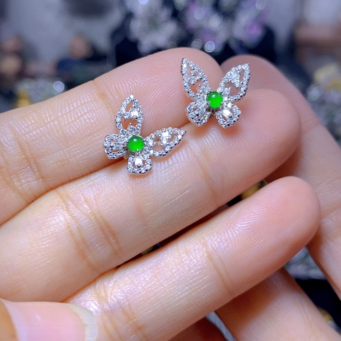 翡翠银S925镶嵌耳饰天然翡翠