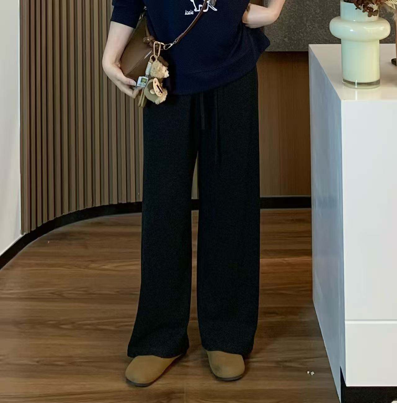小羽酱小个子定制秋季慵懒风休闲百搭显瘦垂感松紧腰直筒休闲裤