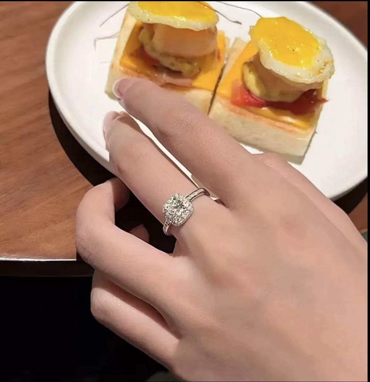 925银莫桑石戒指  小方糖戒指/带证书轻奢礼物女时尚气质银色
