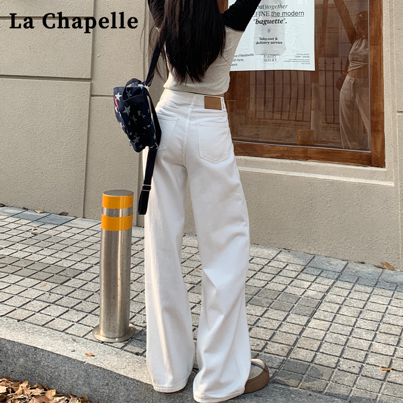 拉夏贝尔白色直筒牛仔裤女款裤子爆款2025新款显瘦高腰窄版阔腿裤