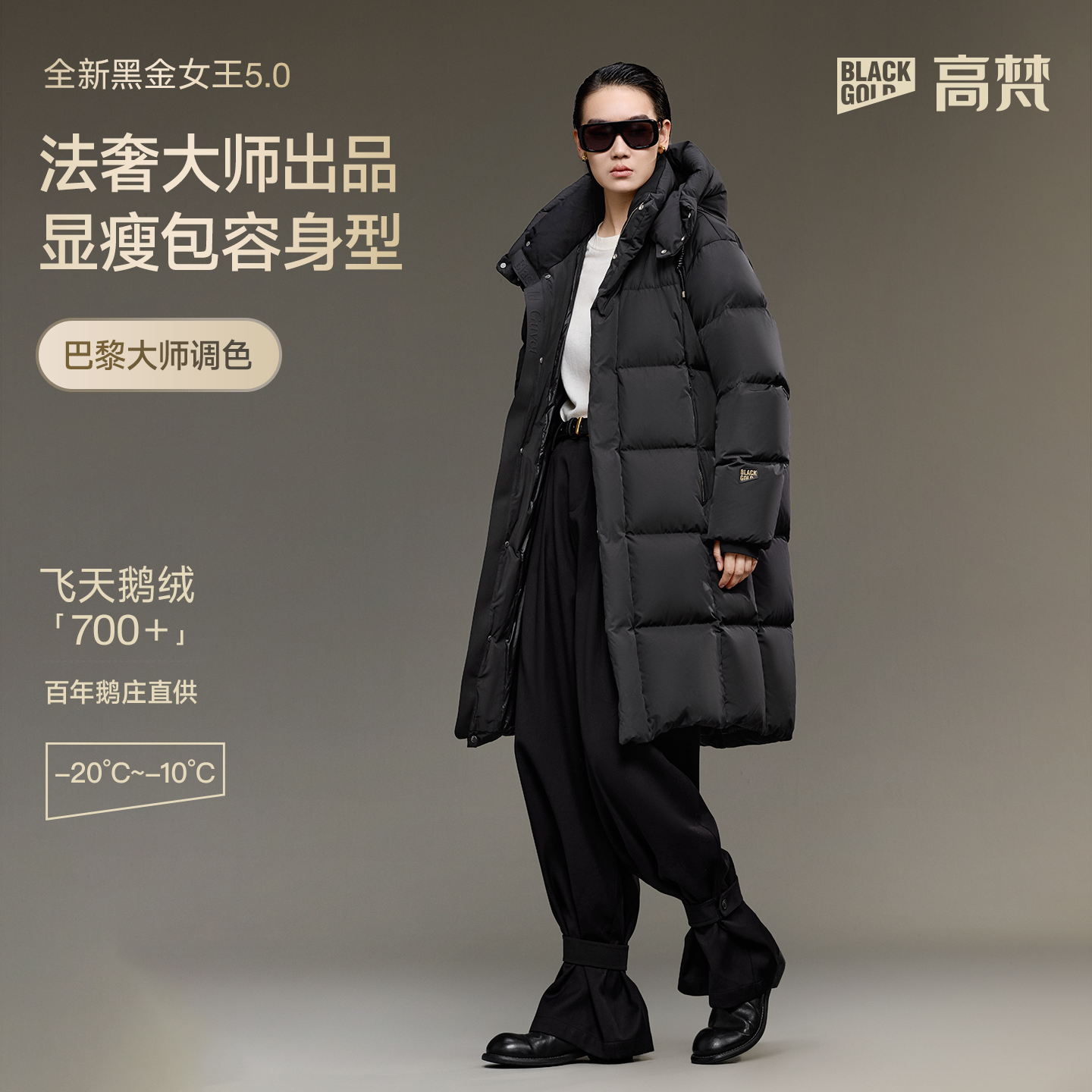 【高梵黑金鹅绒服】女王5.0六格中长款宽松哑面保暖高奢鹅绒服