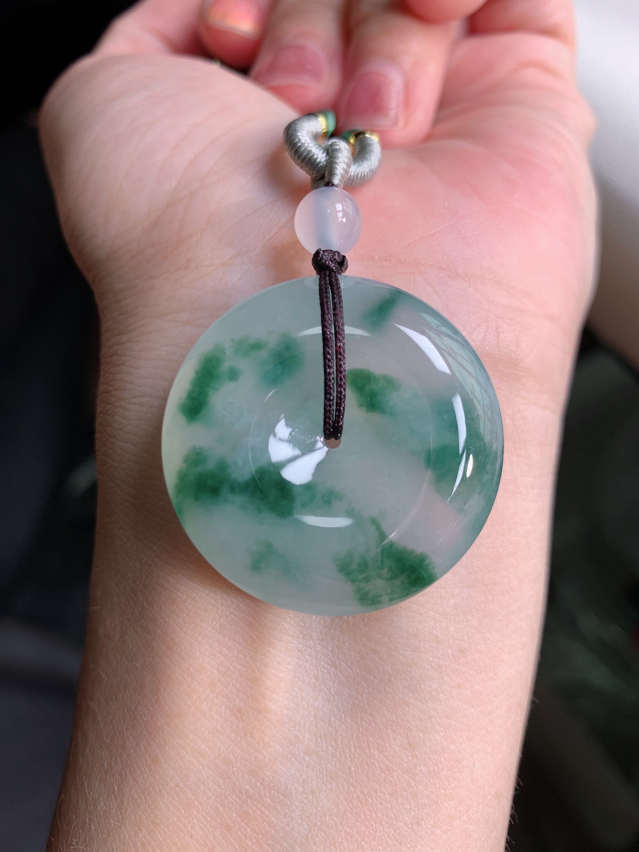 天然缅甸翡翠A货冰种起胶飘花平安扣吊坠 尺寸31x6.5mm