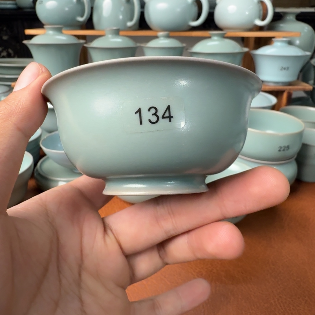 陶摆件134号微瑕仿古青绿超薄胎压手杯