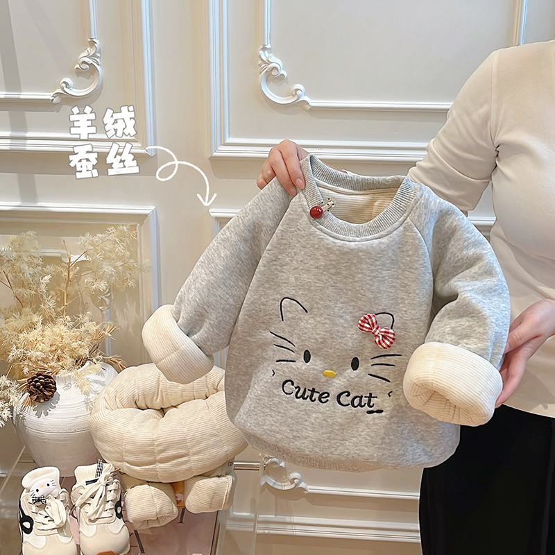 女童秋冬款三层夹棉加厚卫衣女宝宝潮款保暖长袖上衣儿童衣服童装