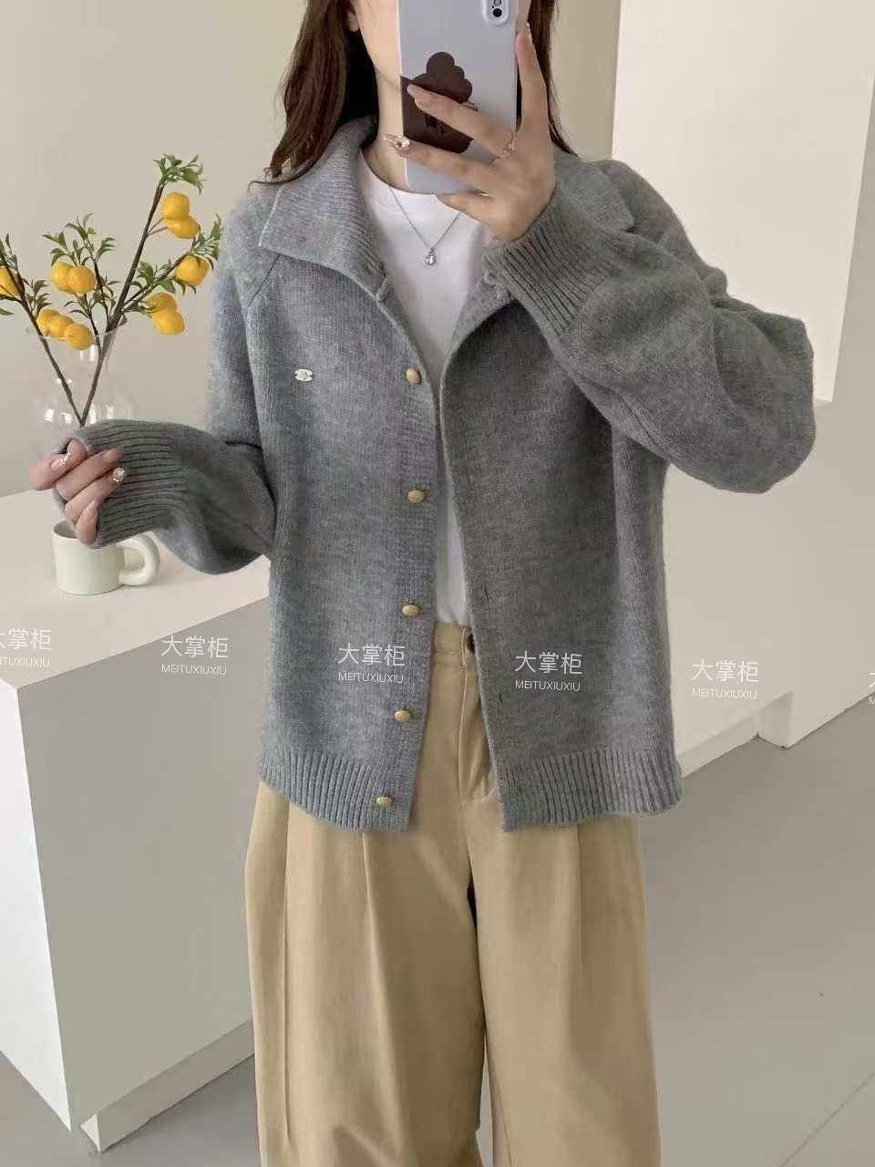 【领子可高可翻】慵懒针织女韩系甜美开衫毛衣宽松2025新款百搭纯色