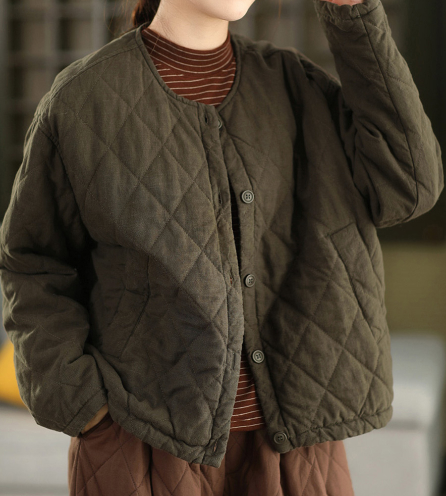 【101-200】100%亚麻棉衣棉袄夹棉保暖外套内里色织格纹冬季新款