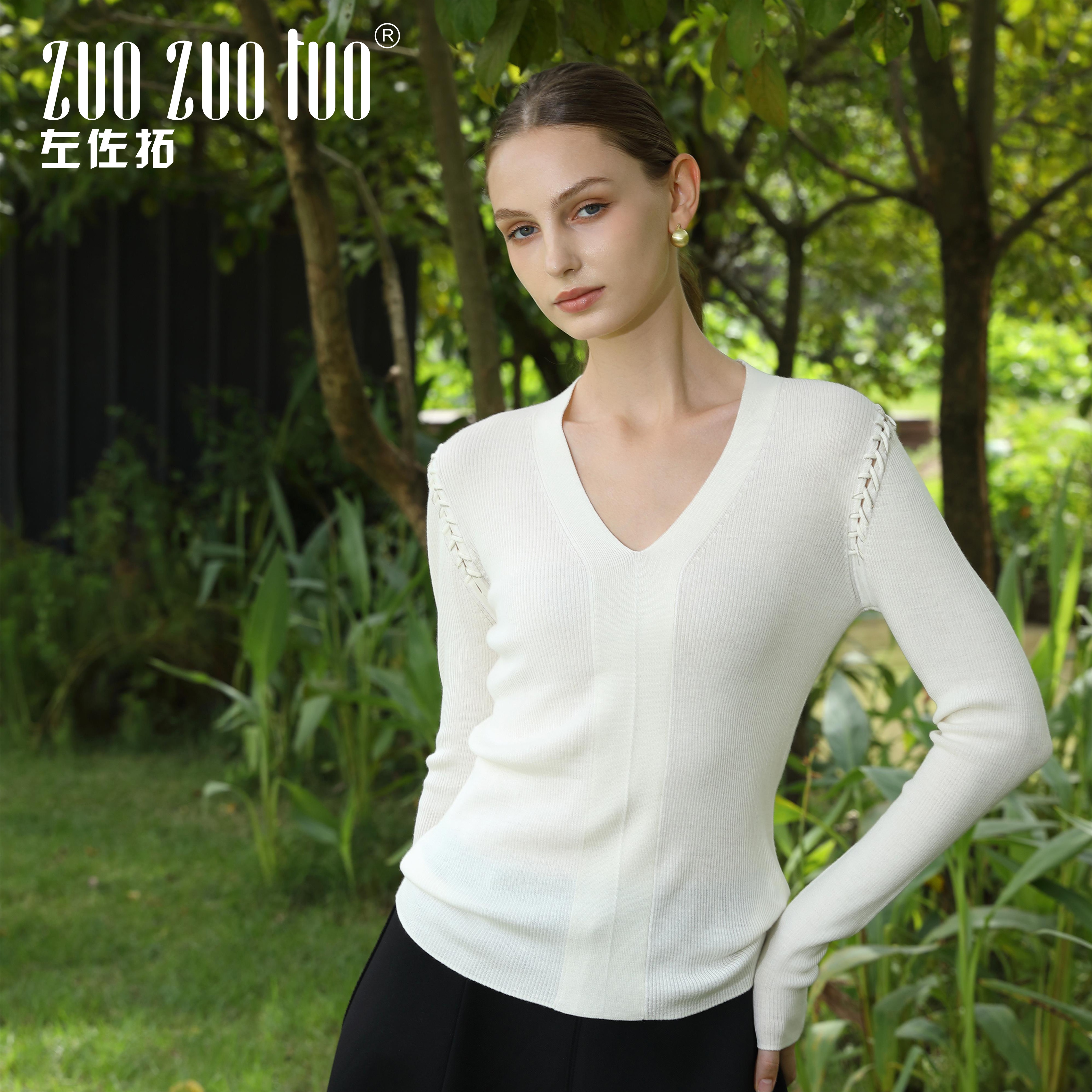 ZUOZUOTUO左佐拓新款专柜热卖穿珠V领套头毛衣打底女10055