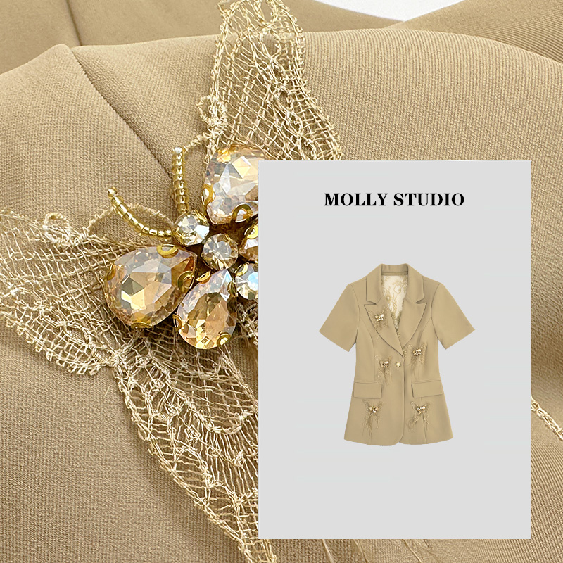 【福蝶遐想】Molly 高级感收腰显瘦蕾丝拼接西装外套 M2025017
