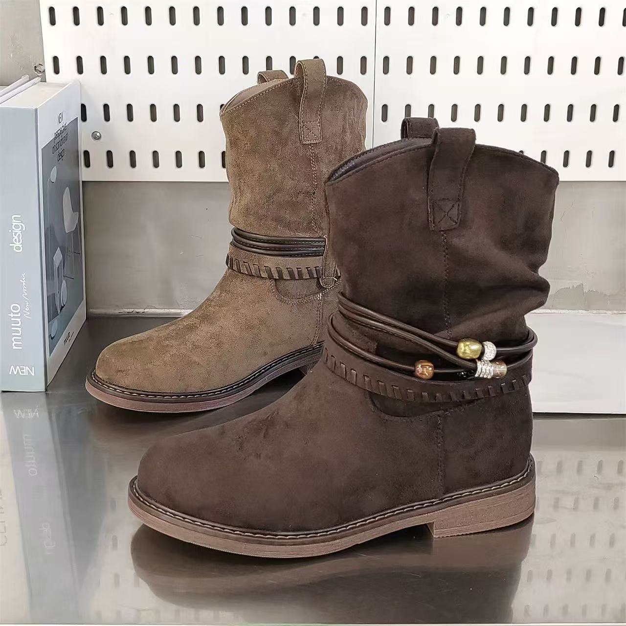 厚底时装靴女新款复古显瘦套筒马丁靴短靴SMG39-2（不加绒）