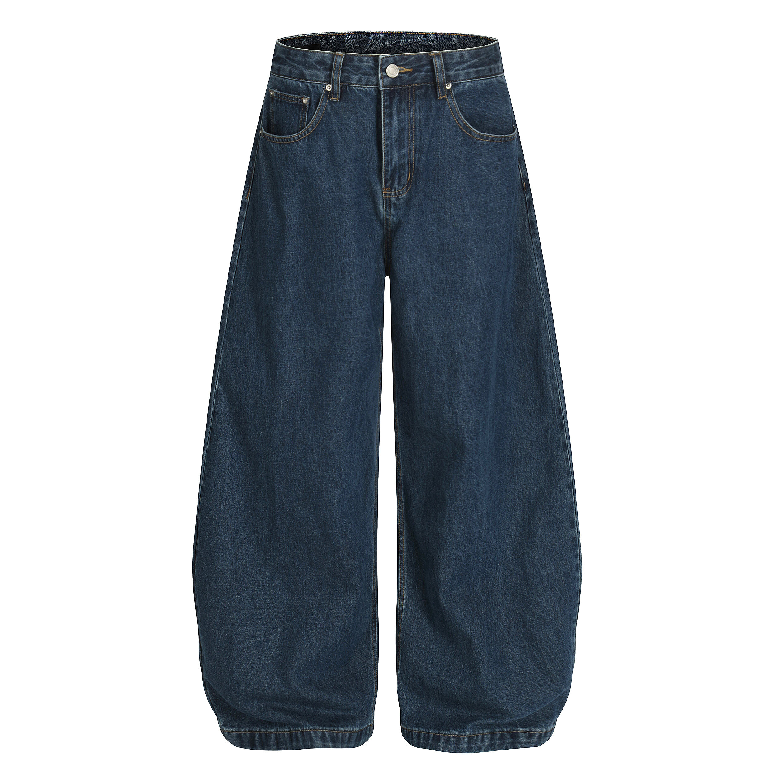 Yc-美式休闲百搭极简风男女阔腿直筒弯刀百搭蓝牛复古牛仔长裤